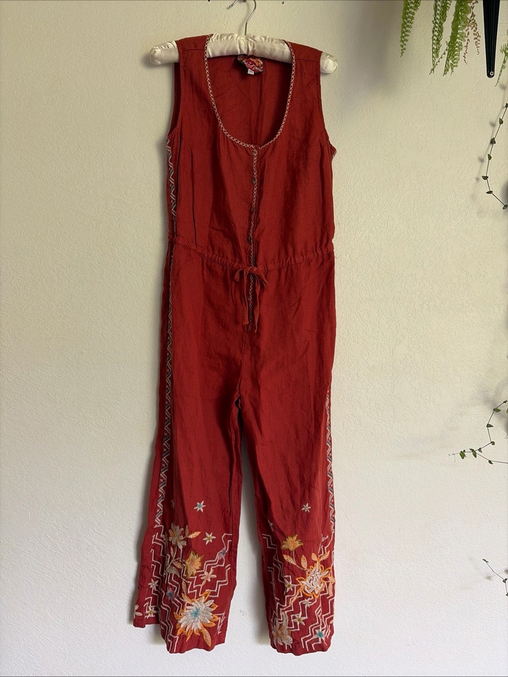 JOHNNY WAS Terra-cotta orange Jumpsuit embroidered SZ XS